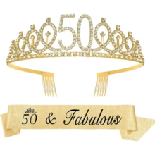 2pcs/Set Sparkling Rhinestone Birthday Decorations For Women Aged 18th 21th, 30th 40th 50th 60th 70th 80th Including Birthday Crown And Belt Ribbon Sash . Birthday Party Supplies, Women's Birthday Gifts For Rose Gold) It's My Birthday Headband Hair Comb Valentine's Day Accessories