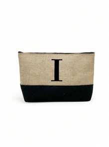 1pc Initials Printed Patchwork Women's Handbag, Makeup Bag, Teacher's Day Gift, Reusable Handbag, Women's Simple And Large Capacity Travel Makeup Bag, Multi-Functional Portable Women's Gift, Portable Leisure Storage Bag