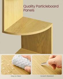 VASAGLE Corner Shelf Wall Mount, 5-Tier Floating Corner Bookshelf, Plant Shelf For Bedroom, Living Room, Bathroom, Home Office, Cloud White - 天然橡木 - 查看 6