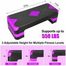Aerobic Exercise Step Adjustable Aerobic Stepper For Exercise Workout Step Platform For Step Up, 26.5" Step Deck With 4" 6" 8" Adjustable Height Risers, Women Home Gym Cardio Fitness - Purple - View 3