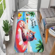 1pc Creative Summer Multicolor Pool Kitty Printed Doormat, Soft Non-Slip Absorbent Machine Washable Anti-Fatigue Kitchen Mat, Rectangular Low Pile Rug For Living Room, Bedroom, Kitchen, Laundry Room, Holiday Home Decor