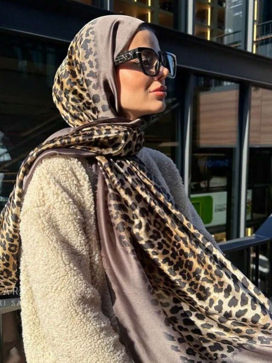 1 chiếc khăn trùm đầu họa tiết da báo cổ điển Bohemian dành cho nữ, khăn choàng phong cách cung điện thanh lịch giản dị, thích hợp để mặc hàng ngày
