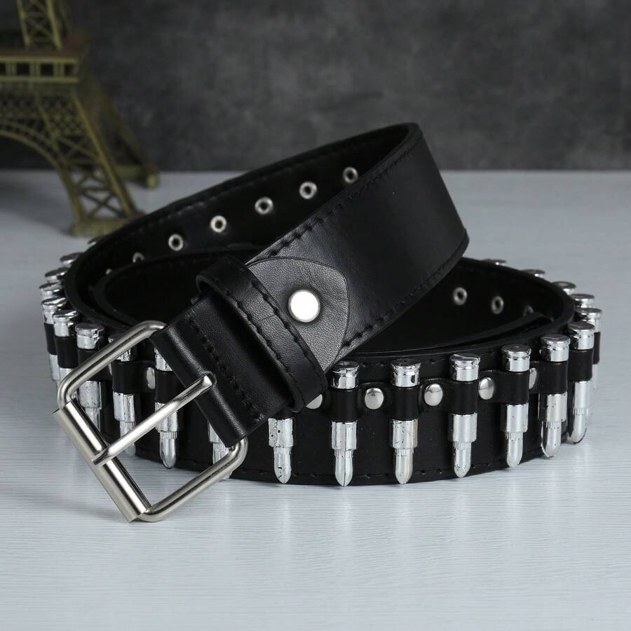 1pc Punk Y2K Style Rivet Plastic Bullet Buckle Jeans Belt, Unisex Versatile Waist Belt - Multicolor - View 1