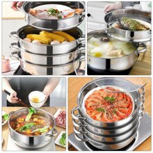 5-Layer Steamer Pot Steamer Vegetable Potato Steamer Stainless Steel Stackable Steamer Pot With Glass Lid - Silver - View 6
