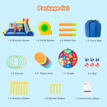 JOYLDIAS Inflatable Water Slide,Inflatable Castle,Water Park Bouncy House,Slide Bouncy Castle Playhouse With Splash Pool,Climbing Wall,Trampoline,Felt Ball Goal,Children's Outdoor Hoop Toss,550W Blower,Summer Gift For Boys And Girls - 美規B型插(110-127V) - 查看 7