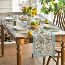 一套 1 件桌旗和 6 件餐垫，采用春季花卉图案设计，可机洗涤纶，多种组合可供选择，耐热，适用于家庭、餐厅、酒店装饰