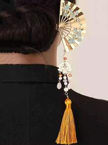 1pc Elegant Hanfu Accessory: Fan Tassel Hair Clip, Traditional Chinese Style Wedding Headpiece Hair Bun Hair Pin Hair Bun Maker Bun Hair Piece Hair Styling Pins
