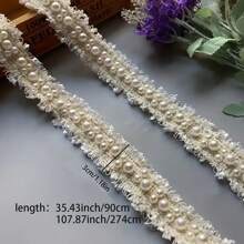 1pc Beige & Black Retro Nylon Lace With Pearls, Embroidered Ribbon DIY For Clothes, Dress, Shoes, Bags, Crafts - Multicolor - View 2