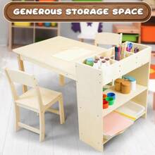 Table d'art pour enfant et 2 chaises, en bois de bouleau, avec espace de rangement, table d'activité pour le bricolage et la peinture, 106 x 58 cm