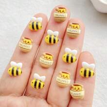 20 piezas de ornamentos de arte de uñas con estatuillas de abeja y tarro de miel de resina vibrante, tipo Kawaii, pintadas a mano, de alta calidad y con parte trasera plana, para manualidades de uñas DIY, decoración de álbumes de recortes y accesorios para joyería