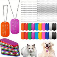 Juego de 40 piezas de placas de identificación para perro en multicolor, que incluye 20 placas de identificación en blanco de aluminio y 20 cadenas de bola de acero con placas rectangulares en blanco para manualidades decorativas y etiquetas para mascotas