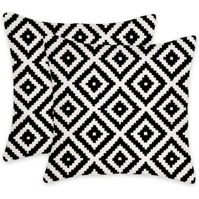 2PCS Black And White Retro Pillowcases With Geometric Patterns, Home Decorative Pillowcases For Sofa Throw Pillows (Square Patterns), One Side Printed, No Pillow Insert (16 Inches X 16 Inches, 18 Inches X 18 Inches, 20 Inches X 20 Inches, 12 Inches X 20 Inches)