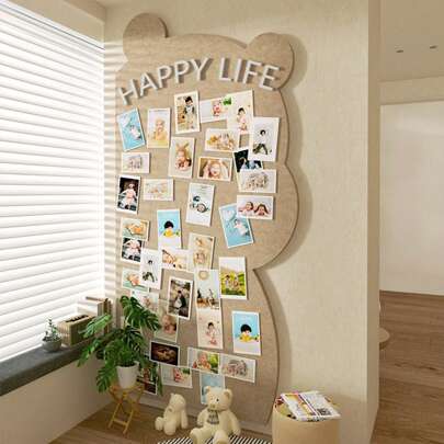 1pc 80cm X 40cm Felt Board With Cute Bear Design, Felt Wall Decor, Creative Photo Display Board, Soft Cork Board For Living Room, Office, No-Drill Sticky Design Board (Comes With Push Pins),School Supplies,Back To School