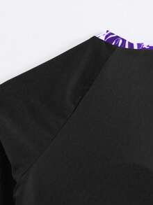 Summer Beach Tropical Print Patchwork Long Sleeve Tankini Swimwear Set - Mauve Purple - View 3