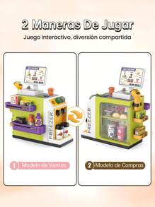 Juego de Caja Registradora para Niños, Incluye Caja Registradora, Escáner, Billetes de Juguete, Productos Simulados, Juego de Simulación de Compras, Juguete de Rol, Adecuado para Niños y Niñas a Partir de 3 Año - Verde - Ver 3