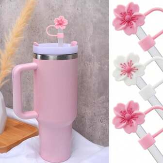 1/2/3 件花朵吸管盖，与杯子兼容，硅胶材质吸管盖 10 毫米 0.4 英寸防尘可重复使用吸管头盖，适用于装饰所有漂亮的吸管杯，返校用品