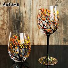 Seasons Tree Wine Glasses Hand Painted Wine Glass Fall Leaves Flower Seasons Colored Wine Glasses For Wine Cocktails Novelty Gift For Birthdays Weddings Valentine's Day
