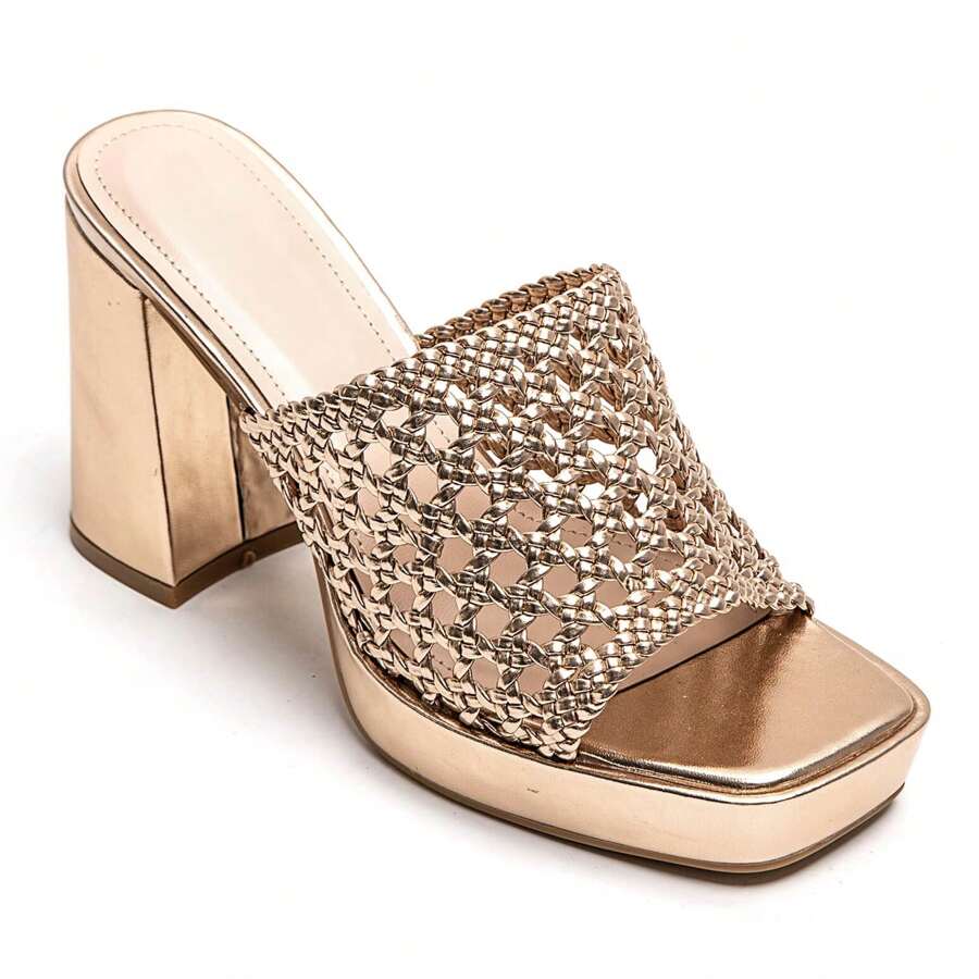 Summer Fashion Versatile Hollow High Heel Sandals - Champagne - View 1