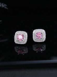 2只装立方氧化锆耳钉，方形水钻耳环，嘻哈风饰品，周年纪念/生日/情人节的理想礼物