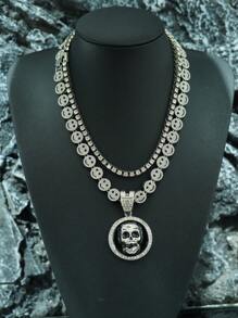 1Set Skull Pendant Smiling Face Necklace & Tennis Chain Necklace Suit, Unique Personalized Men's Necklace Suitable For Daily Wear - Skull Pendant - View 24