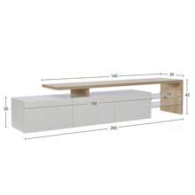Rosahqnda TV Cabinet, TV Stand With High-Gloss Glass Shelves, TV Lowboard With 3 Drawers, TV Shelf For Living Room, Dining Room And Bedroom, 200 X 39 X 42 Cm - trắng - Xem 7