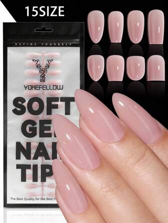  YOKEFELLOW Jelly Nude Press On Nails, Pre Colored& Building Soft Gel Nail Tips, 5 Colors/Set 140PCS/150PCS Nude Full Cover Almond Square Oval Coffin Acrylic Press On Nail Fake Nails Supplies For Nails Extensions Nail Art DIY & Girls Gift Valentine's Day
