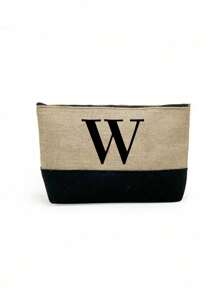 1pc Initials Printed Patchwork Women's Handbag, Makeup Bag, Teacher's Day Gift, Reusable Handbag, Women's Simple And Large Capacity Travel Makeup Bag, Multi-Functional Portable Women's Gift, Portable Leisure Storage Bag