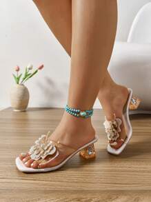 Women's New Crystal Rhinestone Decor Chunky Heel Bowknot Sexy & Elegant Plus Size Sandals