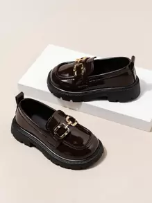1 Pair Simple Girls' Lightweight Flat Loafers, Princess British Style, All Season - Brown - View 3