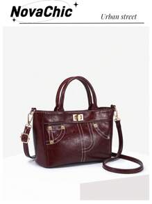 1 pieza Bolso de motocicleta envejecido con remaches y hebillas, estilo vintage años 2000 punk biker para mujer, con múltiples bolsillos, asas superior y cruzado, adecuado para cualquier temporada, para cena, cita, fiesta, escuela, viaje, compras, estilo Y2K, steampunk, gótico, estrafalario