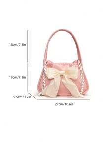1 Pc Artistic Style Maiden Shoulder Bag Sweet Children Drawstring Handbag Underarm Bag Versatile Lightweight Portable Drawstring Closure Foldable For Daily Storage Bag Suitable For School Holiday Travel Shopping Birthday Party Supermarket Festival Excellent Gift Campus Gift Solid Color Corduroy Cute Lace Bow Decorate Casual Bag Suitable For Students Girl |Storage Bag Travel Accessories Back To School Stuff - Multicolor - View 2