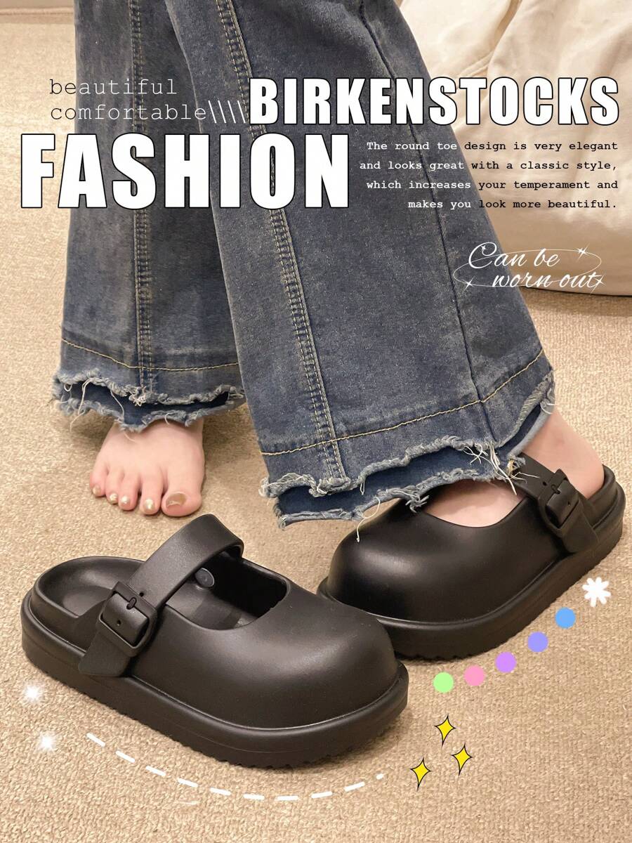 Women's Black Hollow Out Slip-On Sandals, Beach Shoes, Outdoor Slippers, Soft & Comfortable EVA Material, Anti-Slip & Platform - Black - View 1