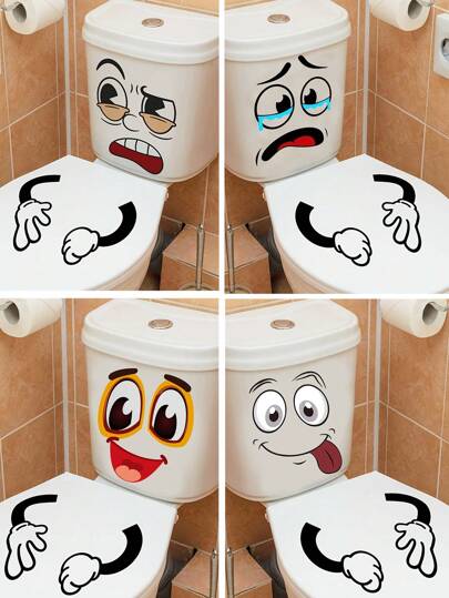 1 pieza Pegatina de personaje de dibujos animados con expresión divertida para el inodoro, calcomanía de cara llorosa divertida - Acabado mate, pegatinas autoadhesivas de PVC resistentes al agua para decoración del hogar, baño, alfombra de baño, alfombra de piso, decoración de otoño, accesorios de baño
