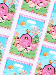 10pcs Farm Animals Gift Packing Handbags, Cow Sheep Printed Plastic Gift Packing Bags, Treat Bags, Thank You Gift Bags, Small Shopping Bags, Farm Animals Theme Babe Shower Birthday Gender Reveal Home Table Decor, Farm Animals Pattern Pink Plastic Packaging Bags, For Mother's Day, Bridesmaid Gifts, Graduation Gifts, Birthday Gifts, Wedding Gifts
