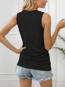 hoteel Women's Pleated Crew Neck Sleeveless Top Elegant Casual Tank Top - 黑色 - 查看 2