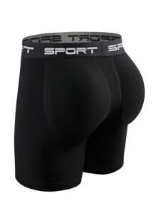 男士三角裤，带可拆卸提臀垫，长腿平角裤，透气柔软舒适，时尚性感，适合休闲运动外出，可作礼物，速干 - 黑色 - 查看 4