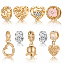 9pcs Set, European & American Style Craft, Multi-Design Set, Exquisite & Versatile, Cute Crown, Loving Heart, Pearl Mermaid Tail, Heart Ceramic Beads Pendant, DIY Bracelet & Bangle Accessory - Hollow Heart Five-petal Flower Set - View 3