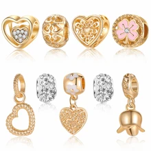 9pcs Set, European & American Style Craft, Multi-Design Set, Exquisite & Versatile, Cute Crown, Loving Heart, Pearl Mermaid Tail, Heart Ceramic Beads Pendant, DIY Bracelet & Bangle Accessory - Hollow Heart Five-petal Flower Set - View 12