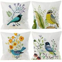 4pcs Set Vibrant Throw Pillows| Spring Birds & Blooms Decorative Pillow Covers - 17.7x17.7 Inch, Vibrant Nature-Themed Throw Cushion Cases, Zippered, Polyester, Hand Wash Only - Perfect For Sofa, Bed, Couch, And Office Decor, Pillows Decorative - Multicolor - View 1