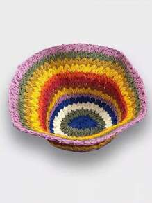 1pc Women's Colorful Rainbow Striped Foldable Bucket Hat, Casual Polyester Breathable UV Protection Summer