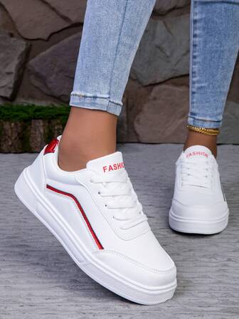 Korean Fashion Versatile Casual Flat Soft Bottom Sneakers For Women, Comfortable Stylish Red Sporty Shoes, Spring Summer