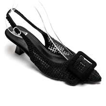 Escarpins slingback mesh argenté à boucle carrée, talon bas carré - Noir - Voir 1