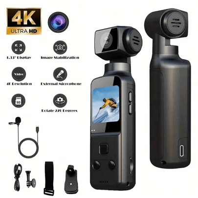 4K USB Rechargeable 270 Degree Rotatable Video Camera With 1.33" CMOS, Stabilization, Suitable For Vlogging, Live Streaming, Video Recording