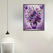 5D Diamond Painting Kit, Round Diamond Floral & Butterfly Art, Canvas Mosaic Craft Set, Frameless, 11.81x15.75 Inches, With Hanging Chain, Suitable For Home & Garden Decor, Handmade Gift