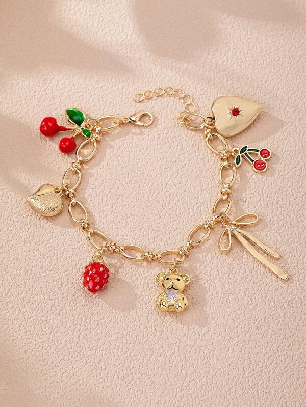 1 pièce Bracelet charm cerise piment pour femmes, bracelets de cerises émaillées, bijoux d'été