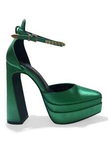 Women's Thick Sole Fashionable Buckle Design High Heel Sandals, Suitable For Party Occasions - Green - View 3