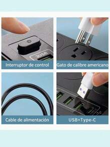 Eight-In-One Smart Power Strip With Multi-Function USB Socket With Long Line Switch, Porous Home High-Power Patch Panel - US B Type Plug(110-127V) - View 7