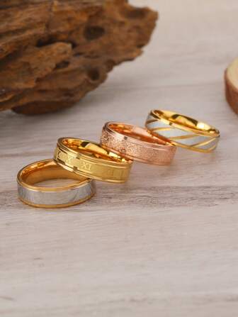 Set de 4 anillos de acero inoxidable de moda para hombre, joyería de acero inoxidable hipoalergénica, adecuado para uso diario de hombres y parejas, regalo para el Día de San Valentín