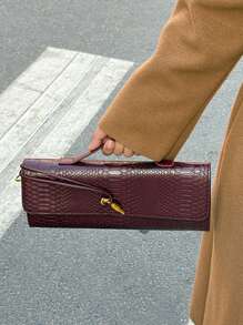 Bolso burdeos, sobre rojo cereza, sobre rojo vino - Nuevo bolso de mano de lujo con estilo europeo y americano, diseño de cocodrilo, bolso tipo sobre, bolso de cena, bolso de hombro, bolso de mensajero