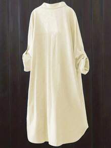 Blusa casual de mujer de unicolor con mangas enrollables, para primavera/otoño